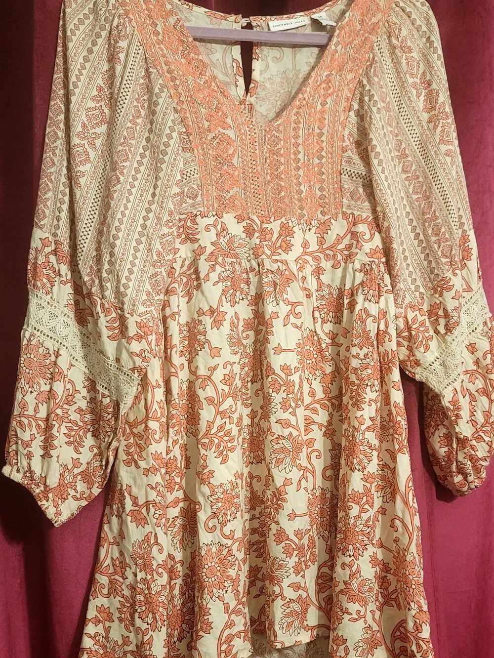 Sincerely Jules Cream Dress with Floral Print Size M